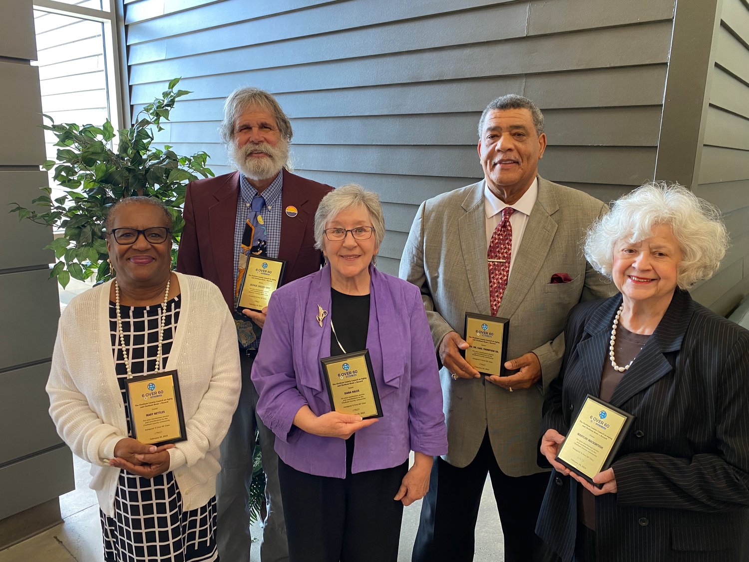 Honorees in the inaugural '6 Over 60' project included, from left, Mary Nettles, George Greger-Holt, Diana Hales, the Rev. Dr. Carl Thompson Sr. and Marylou Mackintosh. Not pictured is Genevieve Megginson. '6 Over 60' is a joint project of the Chatham Council on Aging and the News + Record.